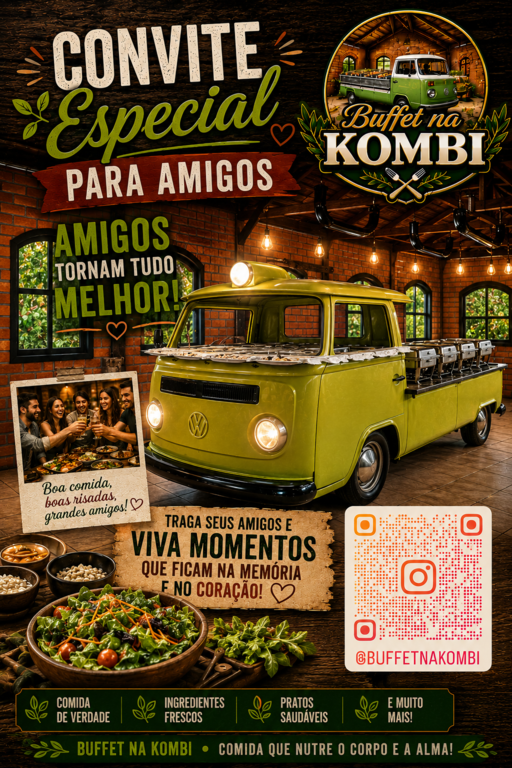 Convite especial para amigos no Buffet na Kombi